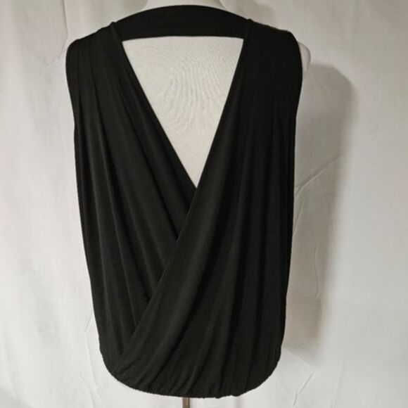 Guess by Marciano Black Bead Embellished Shoulders Deep V-Neck Dressy Blouse - Picture 3 of 12